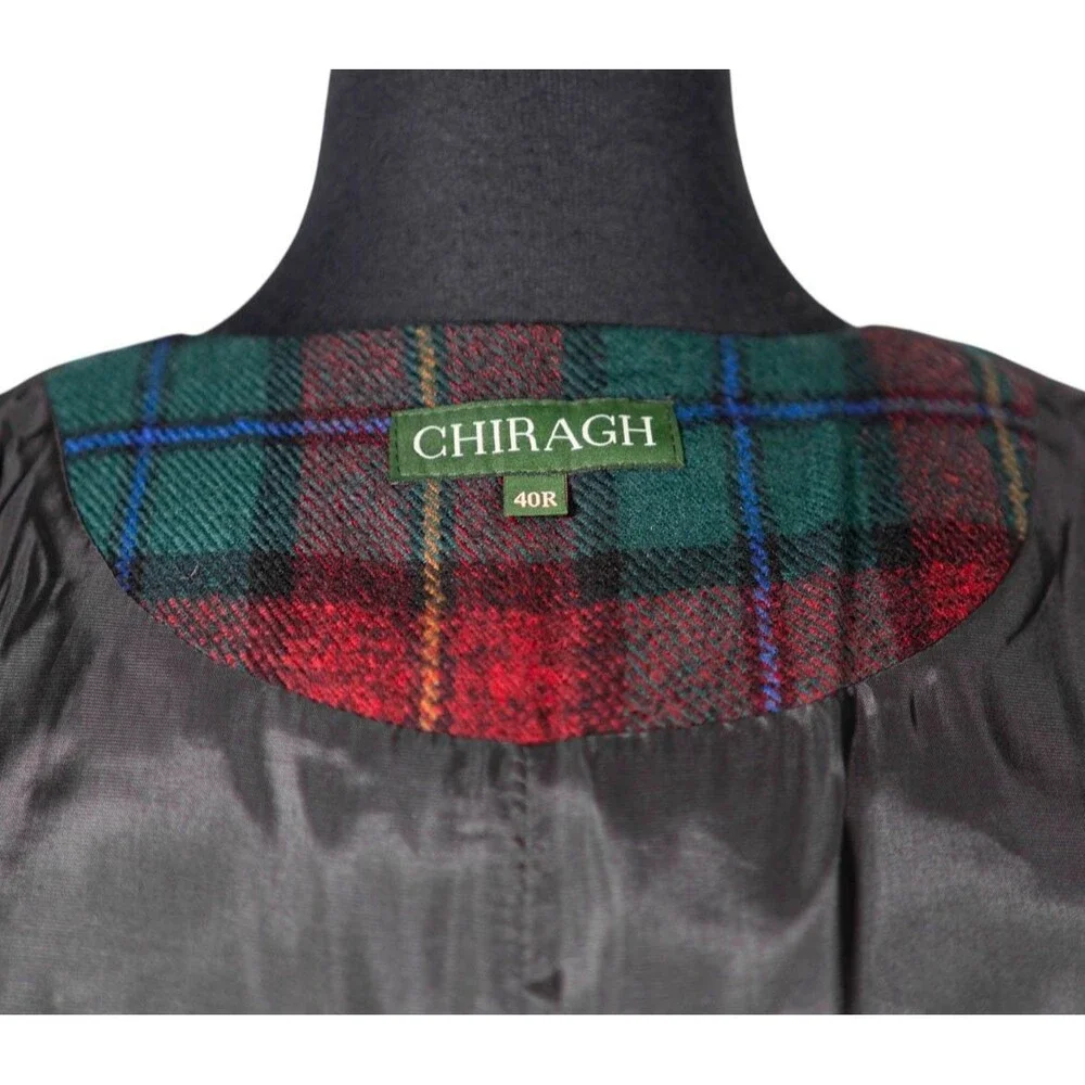 Mens Vest 40R Wool Tartan Plaid Green Red Waistcoat Formal Wedding Groom Party